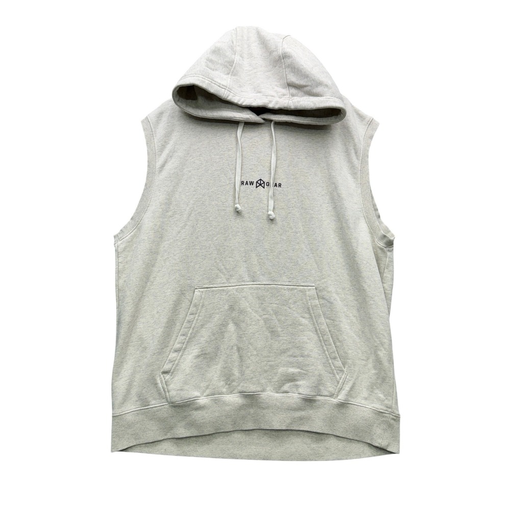 Raw Gear Sleeveless Hoodie Mens 2XL Heather Gray Pouch Pocket Athletic Fleece
